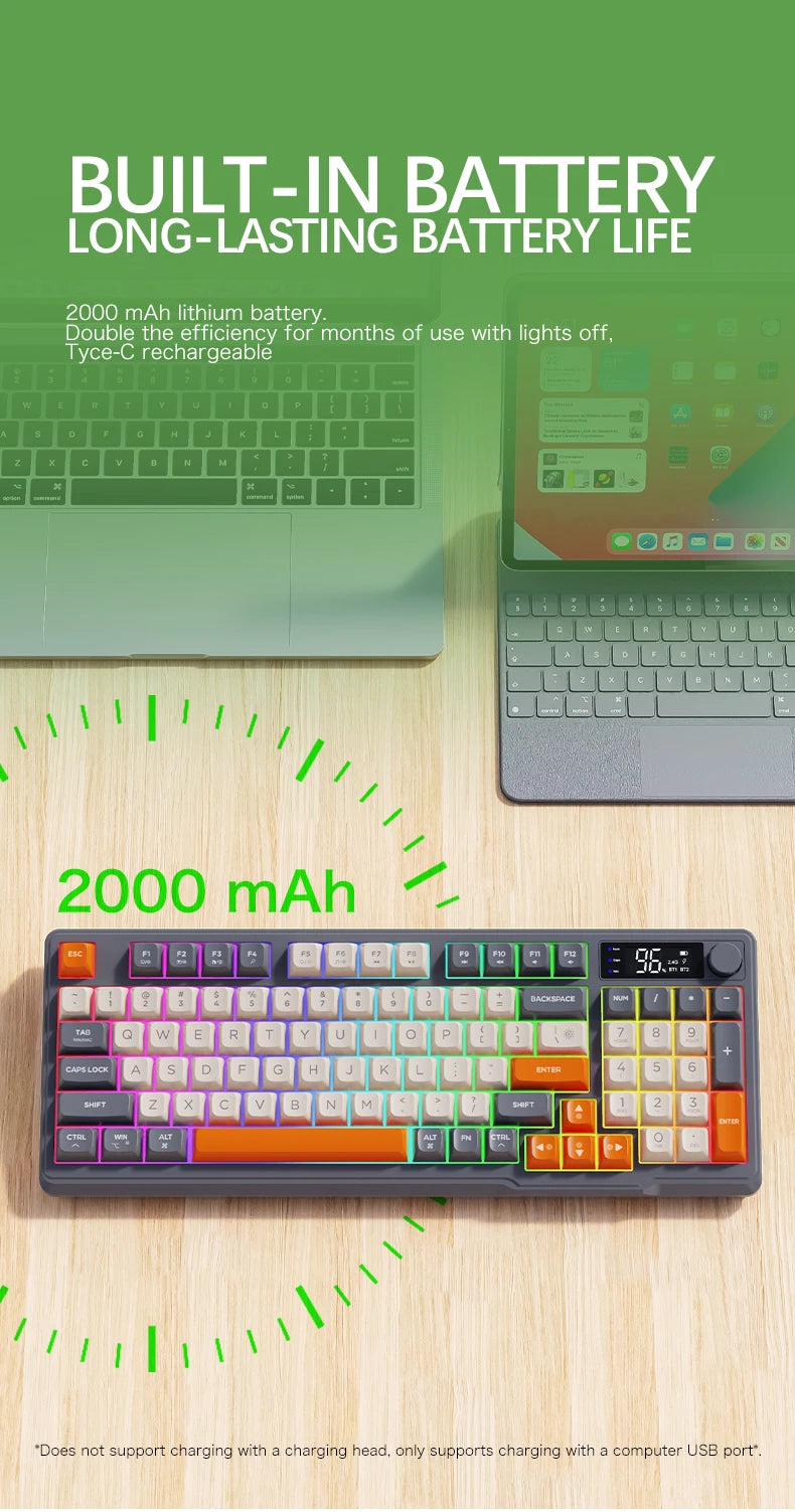 Wireless Keyboard With Screen Bluetooth Multi Device Linking