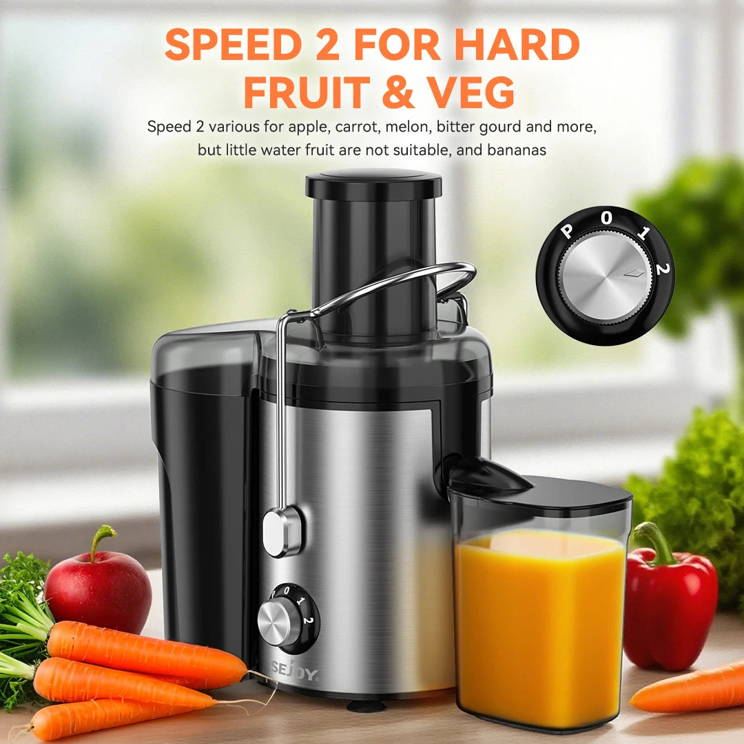 Sejoy Compact Fruits Juicer,Juice Extractor Machine Multiple Safety Features Operation Centrifugal Extractor Speed Adjustable