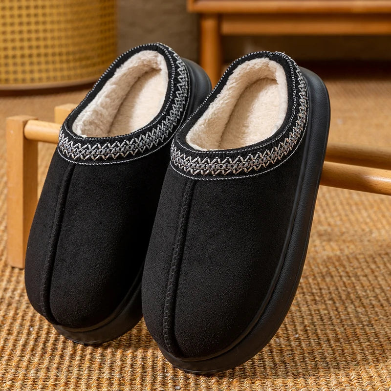 Men's Plush Fleece Lined Slippers Winter Warm House Shoes with Thick EVA Sole for Indoor/Outdoor Use Cozy Non-Slip Home Footwear - Smarsty