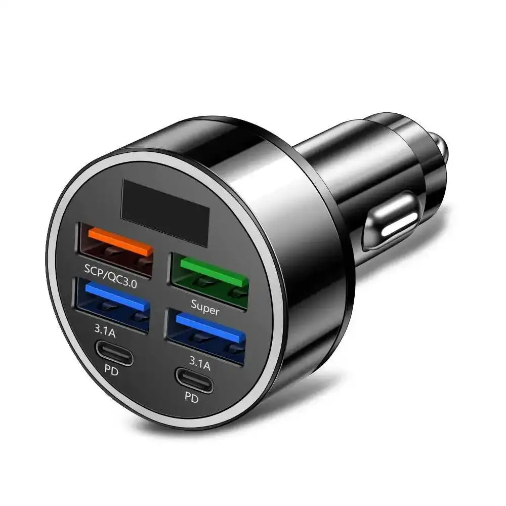100W Six Port Car Charger With PowerDelivery USB C - Smarsty