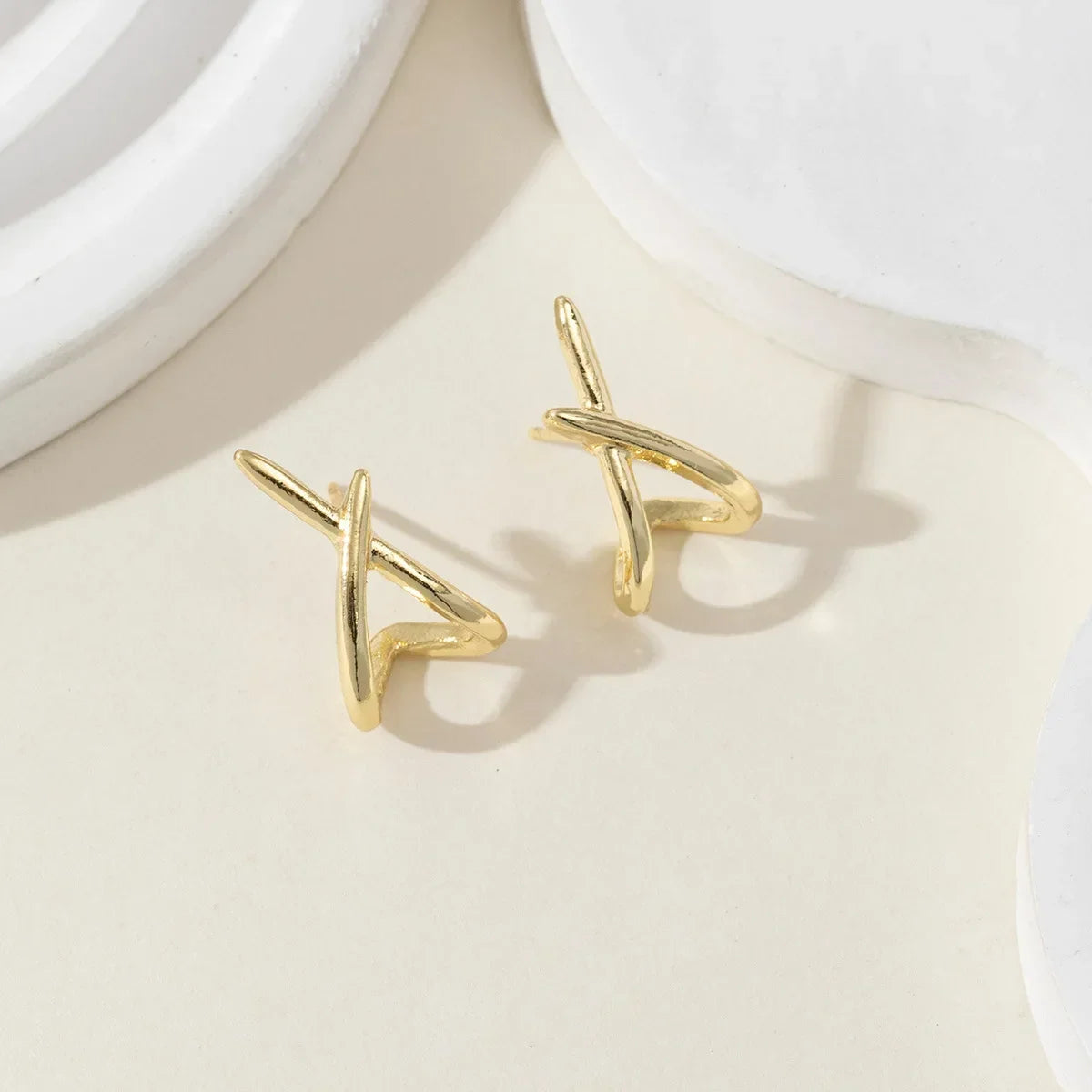 Gold Cross Stud Earrings Dainty Minimalist Lightweight - Smarsty