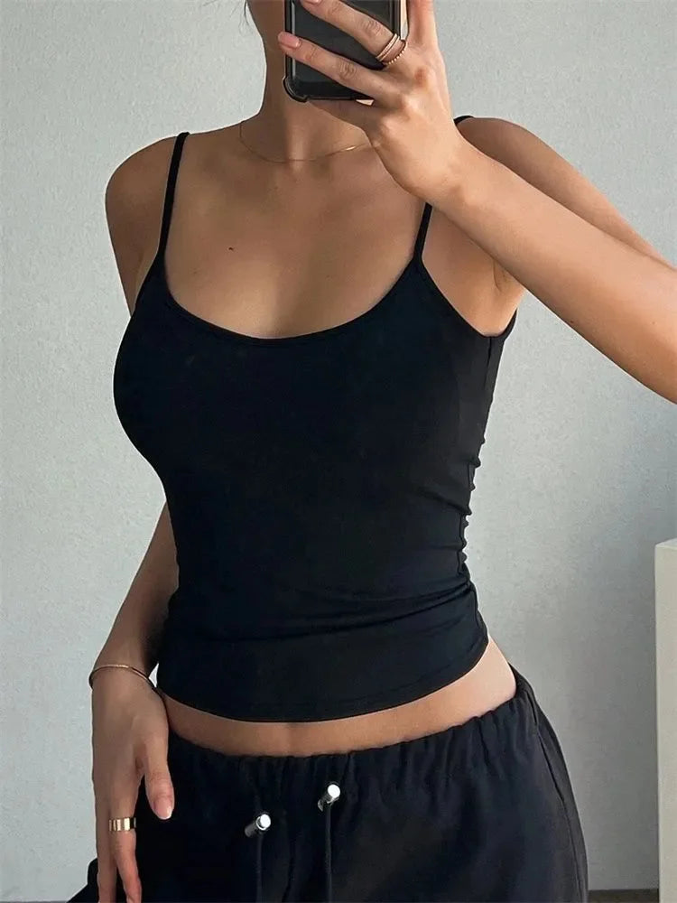 Women Backless Cami Crop Top Summer Solid Color Casual Sleeveless Top Streetwear Y2K Clothes - Smarsty