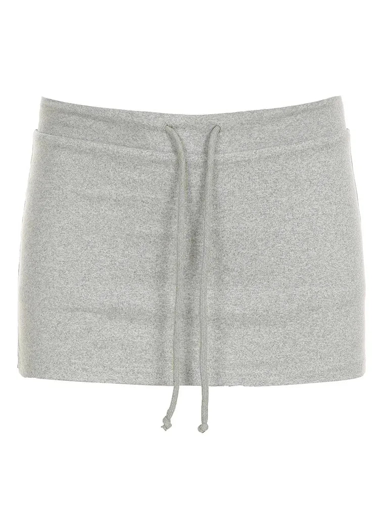 Solid Lace-up Mini Skirts Sexy American Retro Basic Vintage Casual Short Bottoms Basic Casual A-Line Knit Clothing - Smarsty