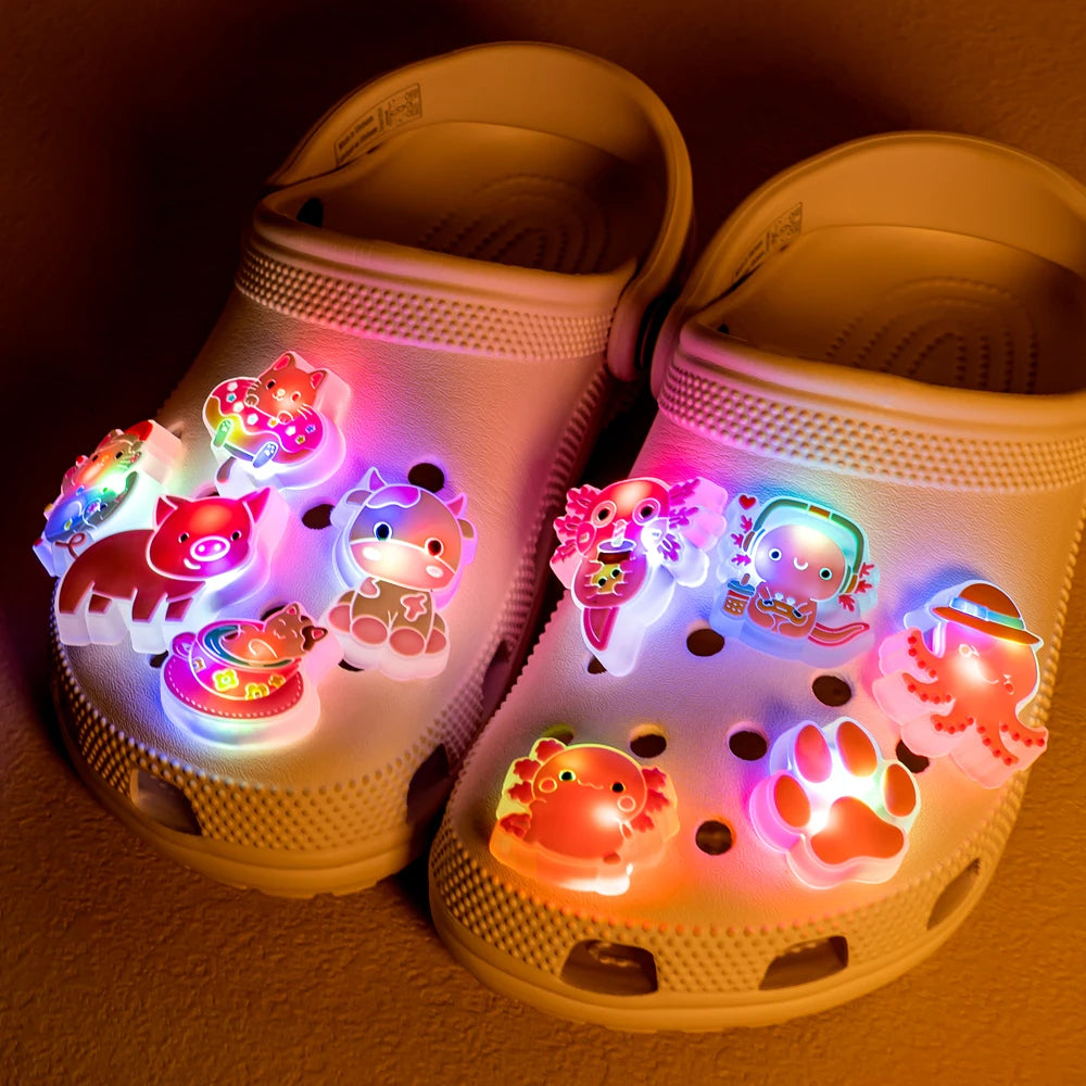 1pcs LED Shoe Charms for Kids Gift Owl Unicorn Gamepad Football Lighted Shoes Decoration Shoe Accessories Pins Clogs Buckles