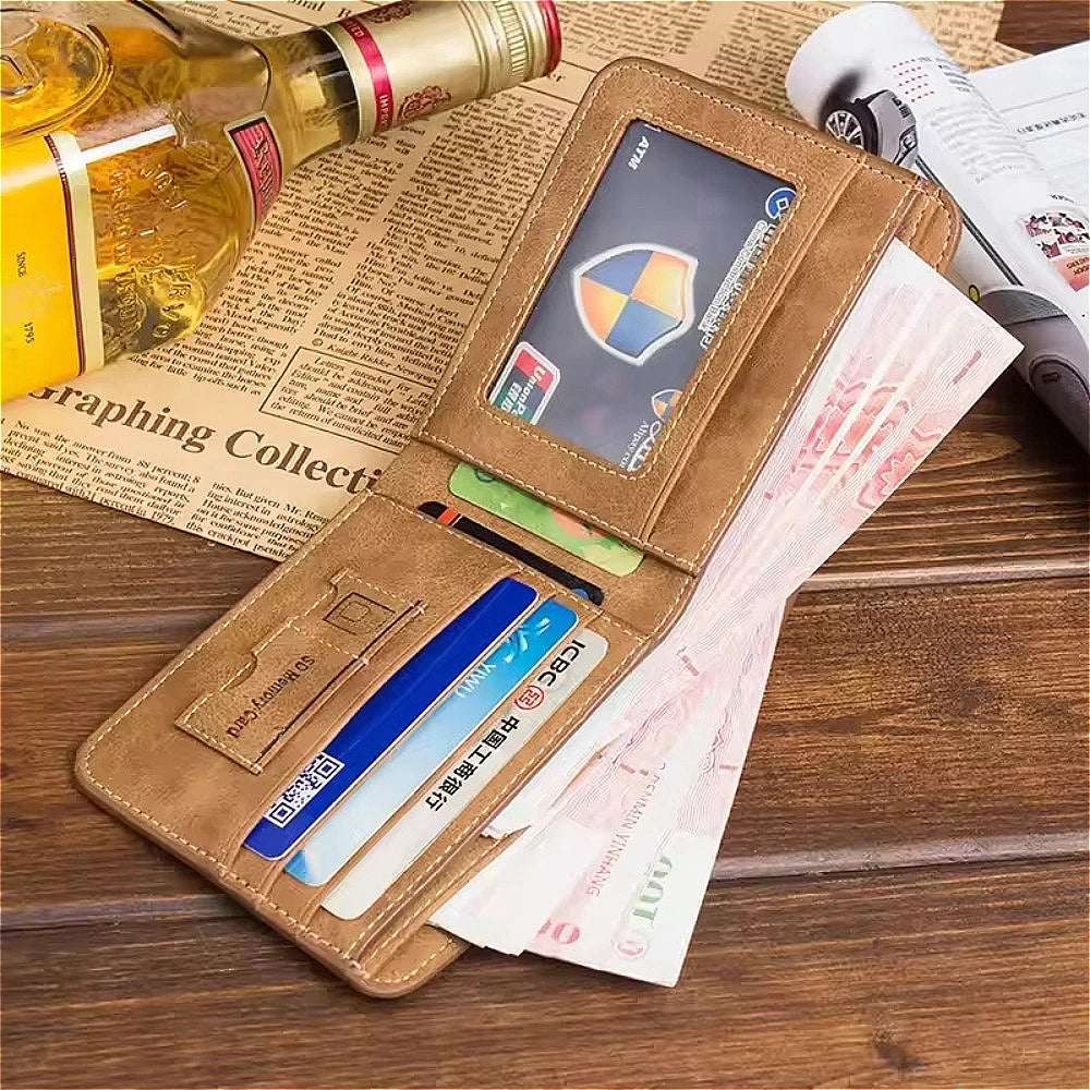 Men's Wallet Leather Billfold Slim Hipster Cowhide Credit Card/ID Holders Inserts Coin Purses Luxury Business Foldable Wallet - Smarsty
