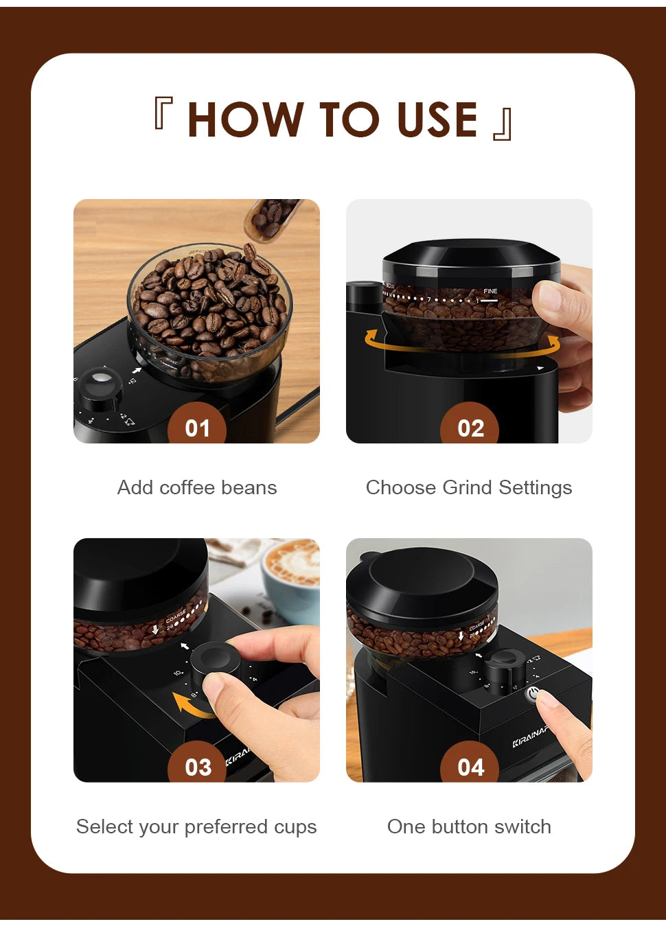 Automatic Burr Mill Coffee Grinder Electric Coffee Bean Grinding With 28 Adjustable Gears for Espresso French Press Drip Coffee - Smarsty