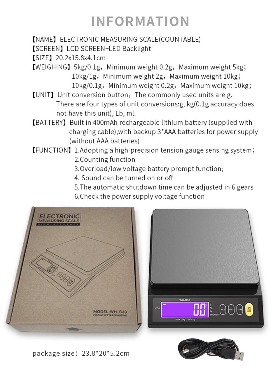 Digital Kitchen Scale with Waterproof Design and LCD Display - Smarsty