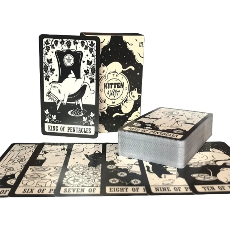 Kitten Tarot Deck 78Pcs Cute Black and White For Beginners Version Mysterious Board Game Fun Fortune telling Kit by Smarsty