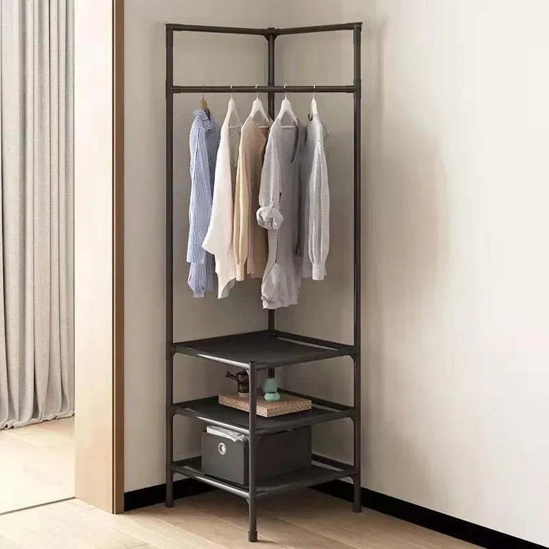 Corner Coat Hat Rack Multifunction Multi-Layer Floor Standing Corner Hanger Detachable Removable Metal Clothing Storage Shelf by Smarsty
