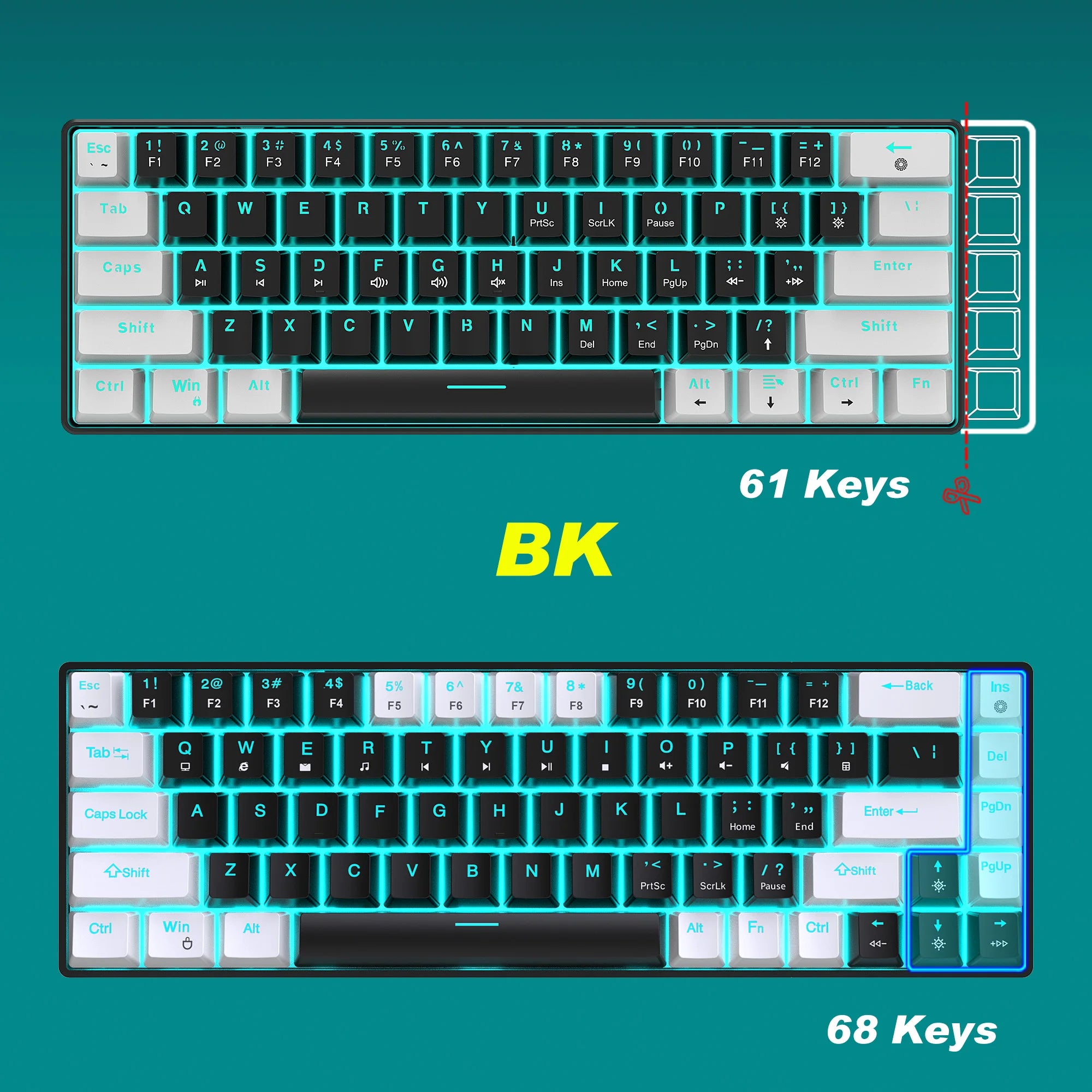 68 Keys Mechanical Keyboard With Ergonomic RGB Backlight