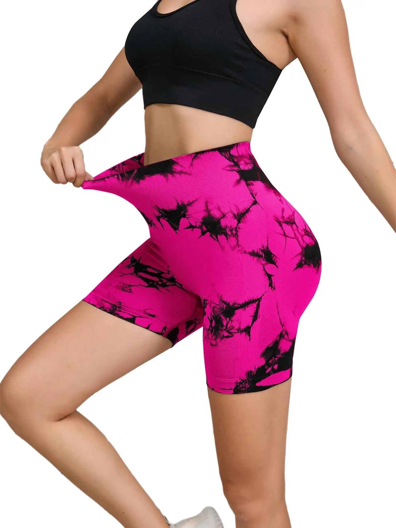 Tie Dyed Seamless Fitness Pants Women's High Waist and Hip Lifting Sports Tight Shorts Running Sexy Peach Fitness Yoga Shorts - Smarsty