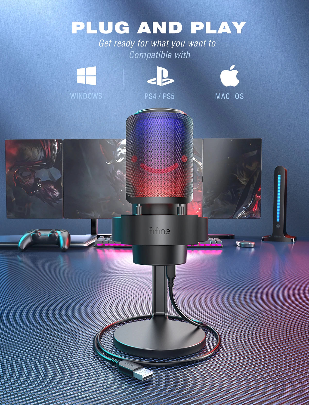 FIFINE USB Microphone with RGB Modes for Streaming - Smarsty