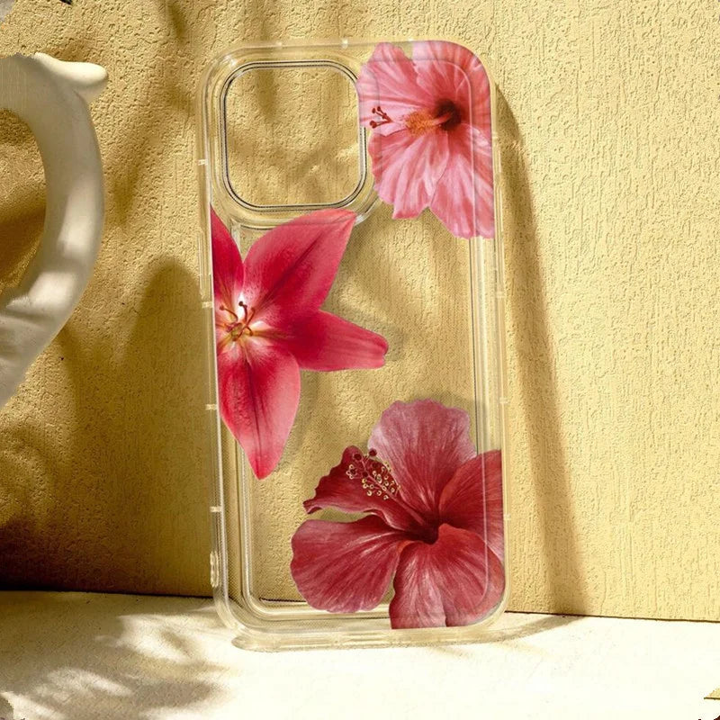 Clear Floral Phone Case Anti Fingerprint For iPhone 15 16 17 - Smarsty