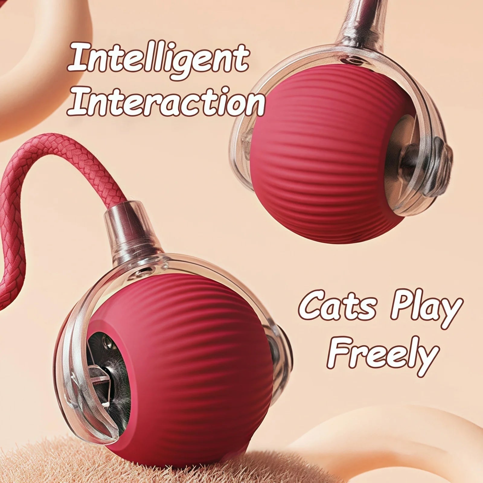 Interactive Rechargeable Cat Toy Ball With Faux Tail - Smarsty