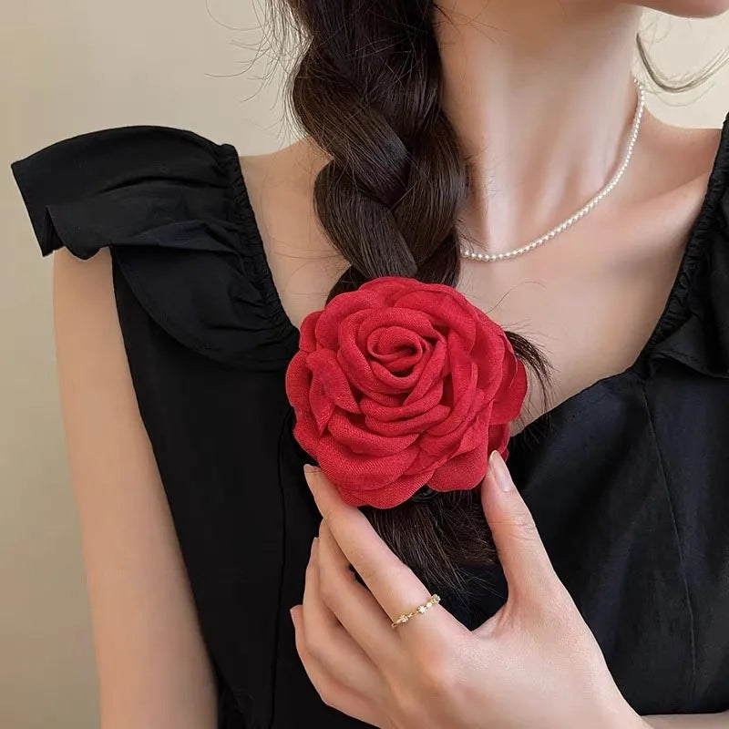 French Fabric Rose Hair Claw Clip Elegant Gift For Women - Smarsty