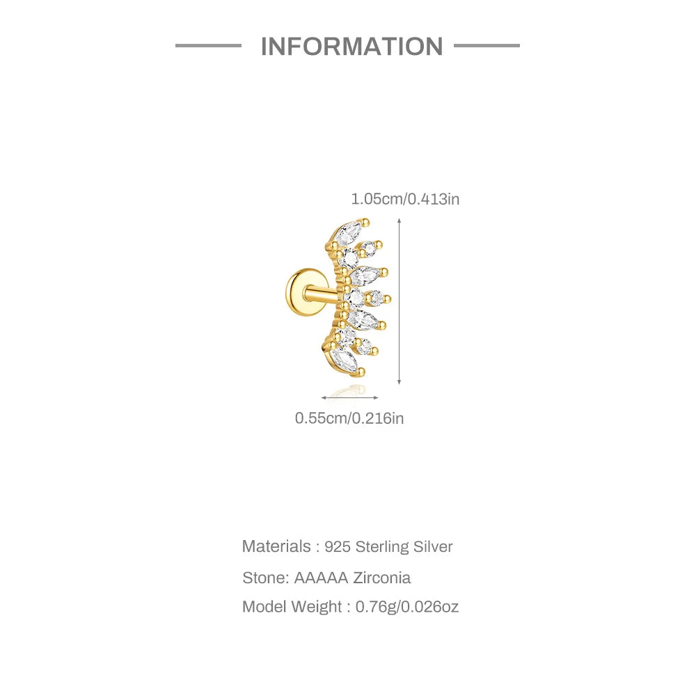 925 Silver Star Moon Zircon Stud Earrings Hypoallergenic - Smarsty