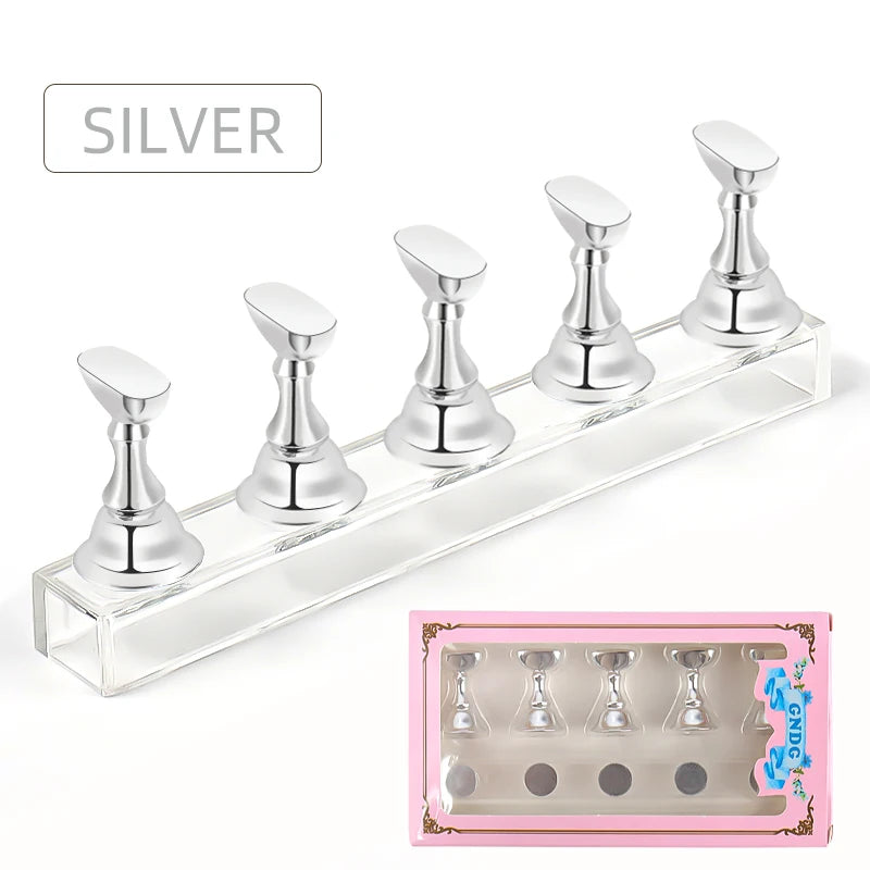 5pcs Magnetic Nail Tip Practice Holders with Crystal Base - Smarsty
