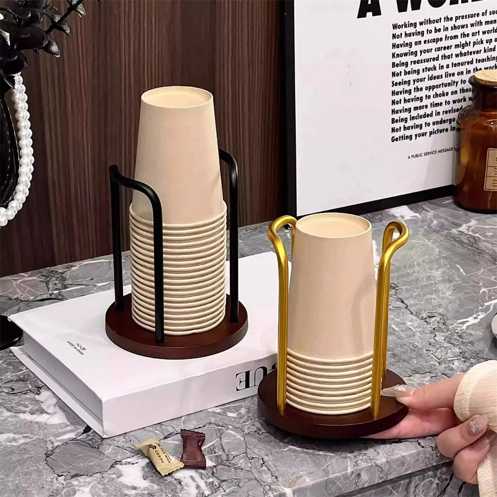 Disposable Cup Storage Holder Rack Shelf Water Tea Cups Wood Dispenser with Longer Stick Mug Display Stand Organizer Supplies by Smarsty