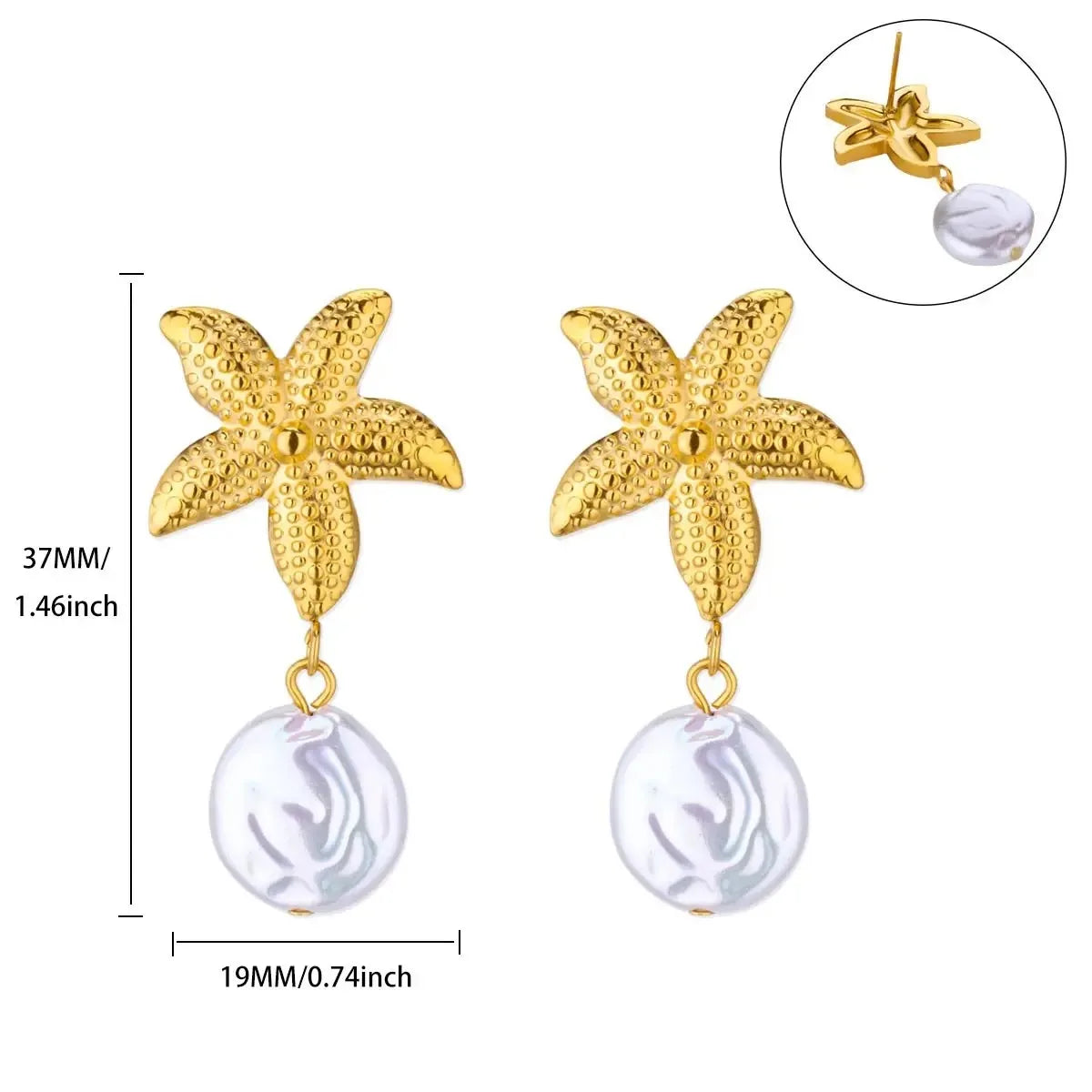 Vintage Starfish Stainless Steel Stud Earrings Lightweight - Smarsty