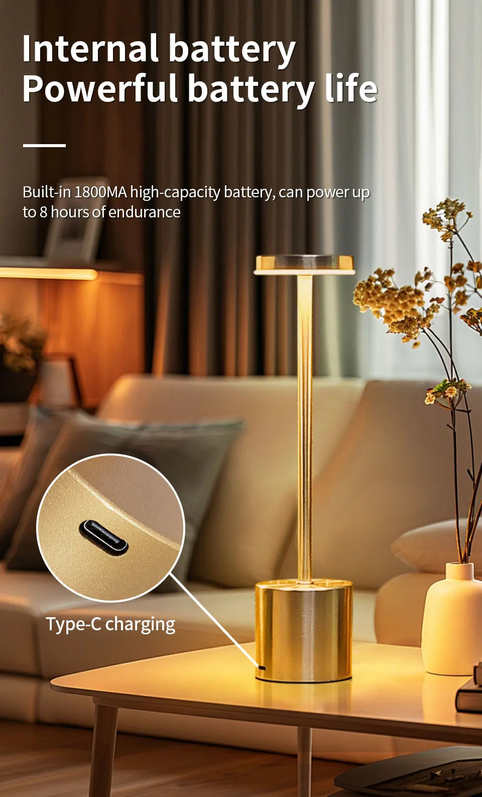 Classic Table Lamp USB Rechargeable Night Light Stepless Dimming Touch Desk Lamp 3 Colors Bedside Lamp Bar Hotel Decoration - Smarsty