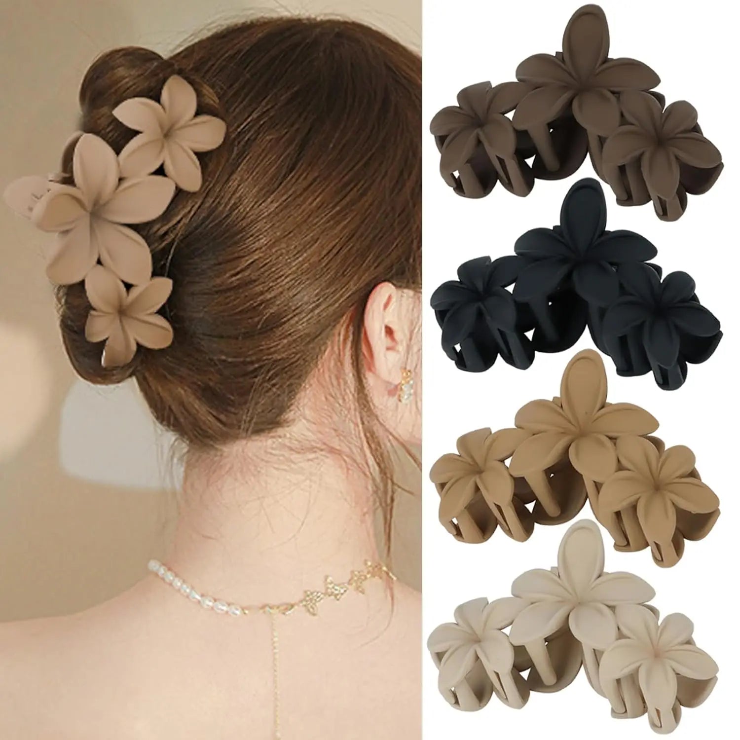 Flower Hair Claw Clip Set Non Slip Matte Beach Style - Smarsty