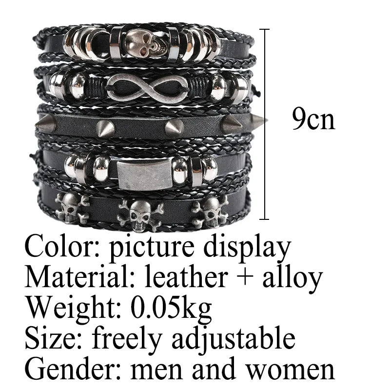 Viking Leather Bracelet For Men Adjustable Skull Design - Smarsty