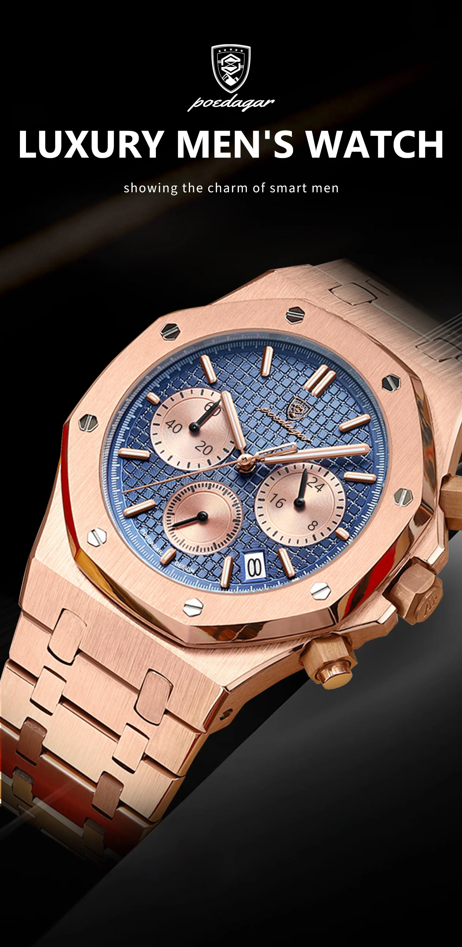 Luxury Men's Chronograph Watch with Waterproof Feature - Smarsty