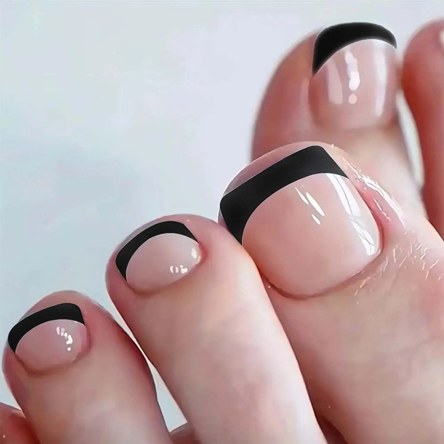 24pcs Glossy Nude Press On Toe Nails With French Edge - Smarsty