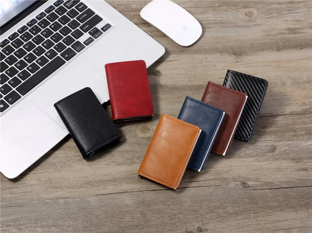 Rfid Aluminum Men Wallet Card Holders Purse Carbon Fiber Men Business Slim Thin Smart Wallet Credit Cardholder Case Note Holder