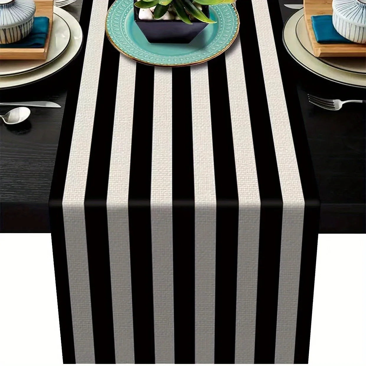 Geometric Stripe Linen Table Runner for Modern Home Decor - Smarsty