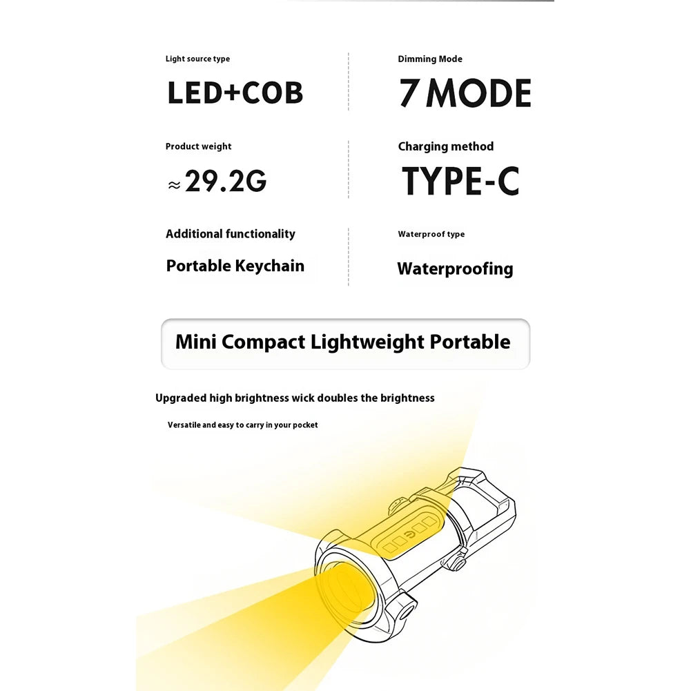 Mini Flashlight Multifunctional COB LED Keychain Flashlight 7 Gear Ultralight Camping Flashlight Waterproof for Camping Hiking