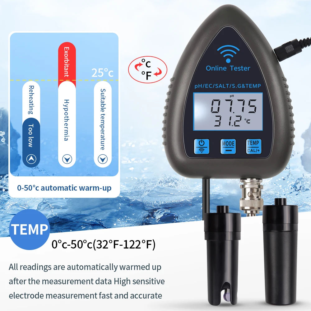 Tuya WiFi 5 in 1 Water Quality Monitor for Aquariums - Smarsty