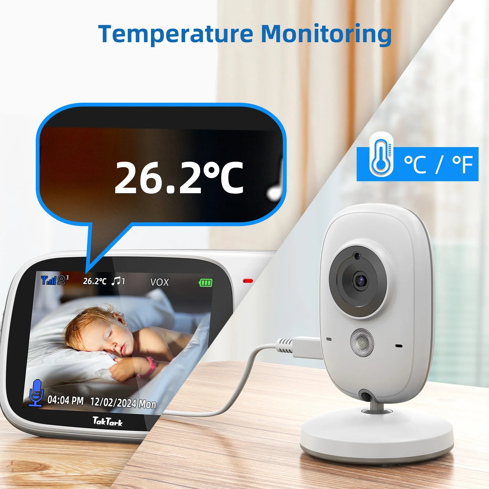 TakTark 3.2 Inch Wireless Video Baby Monitor Auto Night Vision Two-Way Intercom Temperature Monitoring Surveillance Camera Nanny by Smarsty