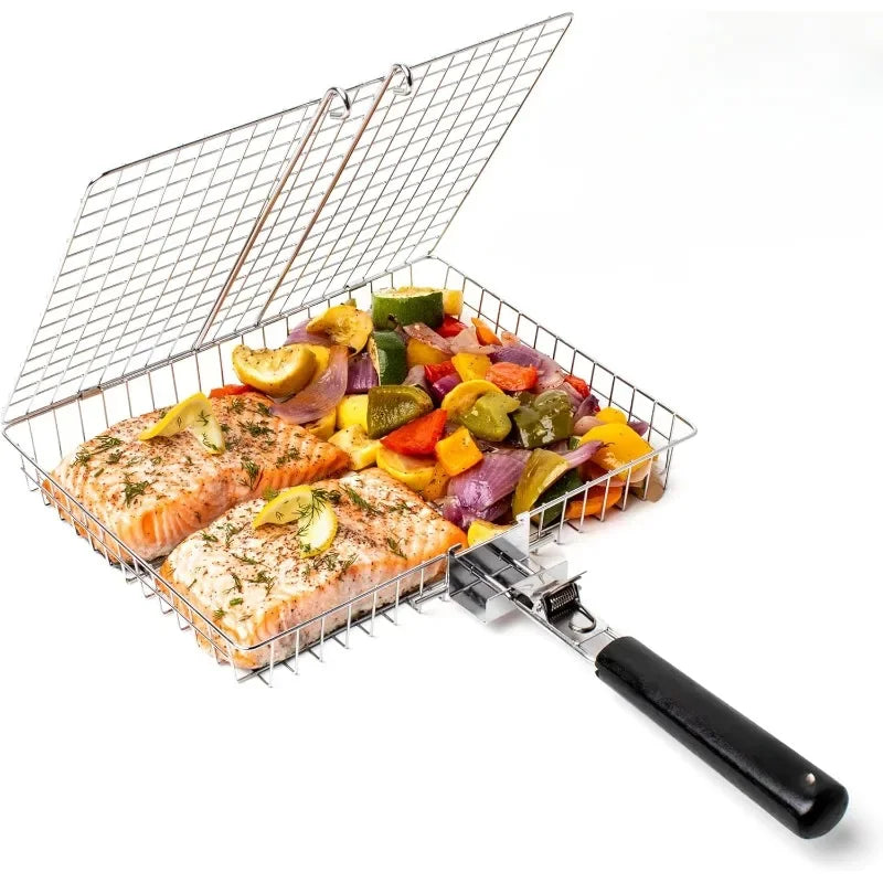 Large Stainless Steel Grill Basket for Easy BBQ Cooking - Smarsty