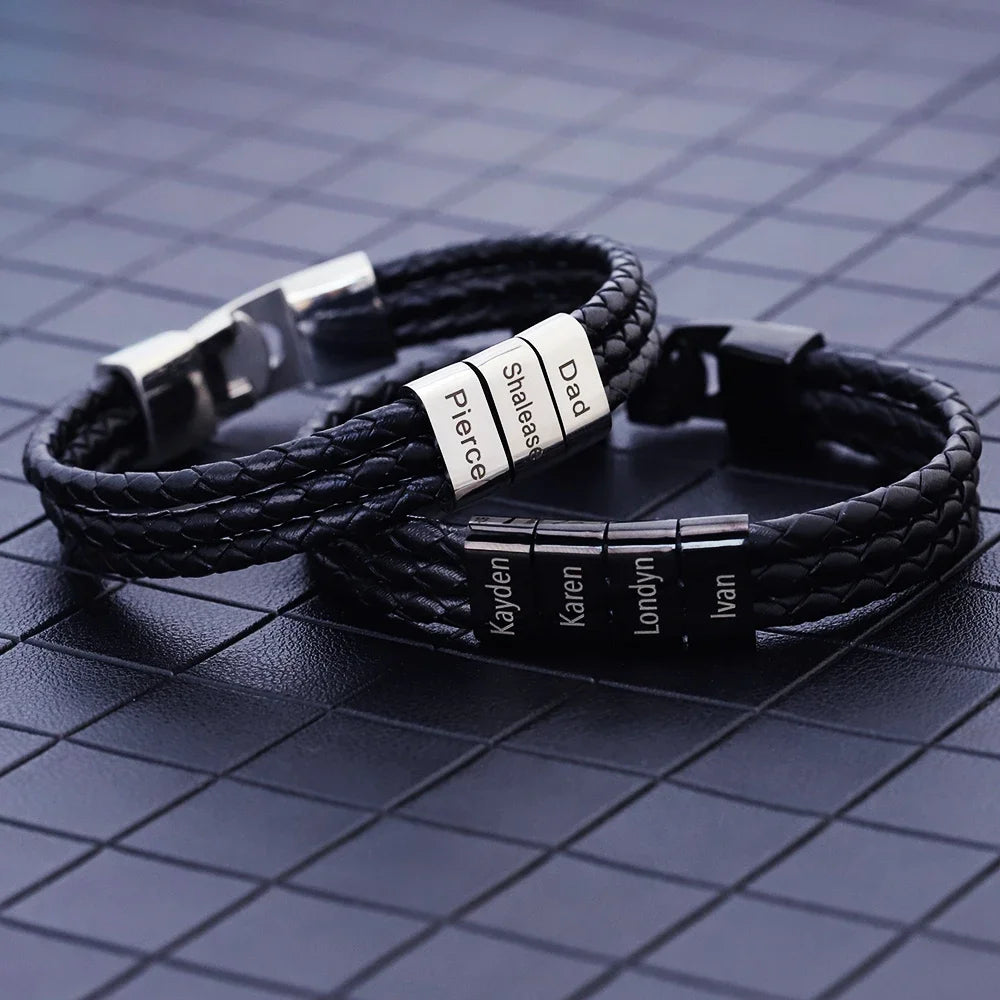 Personalized Men Leather Bracelet Custom Name Gift - Smarsty