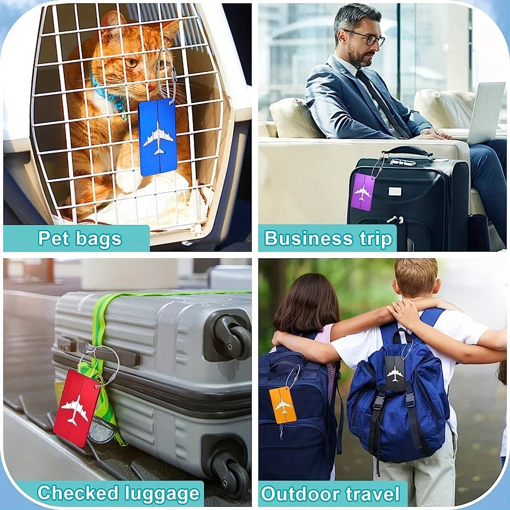 Aluminum Alloy Travel Luggage Tag Hanging Tag Suitcase Tag Plane With Name ID Cards Anti-lost Solid Color Travel Accessories - Smarsty