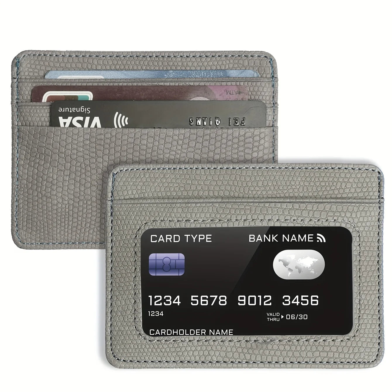 Minimalist Slim Credit Card Holder with Transparent ID Window, Small Leather Card Wallet for Women Men