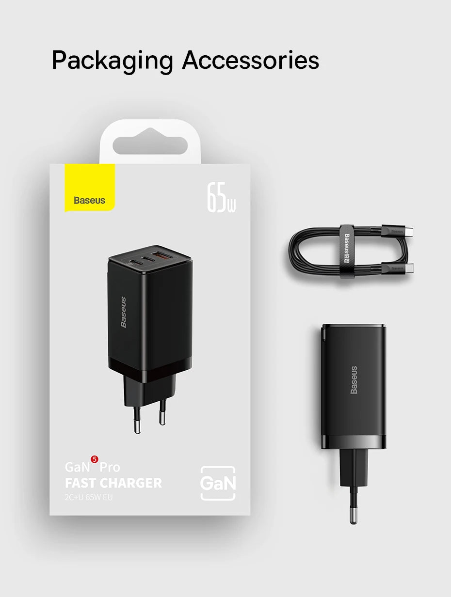 65W GaN USB C Charger Dual Ports Fast Charge Travel - Smarsty