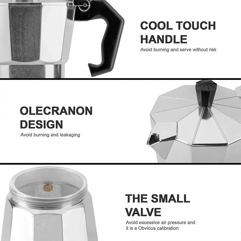 Aluminum Coffee Kettle Latte Percolator Home Italian Octagonal Moka Coffee Pot Office Travel Outdoor Camping Espresso Tea Pot