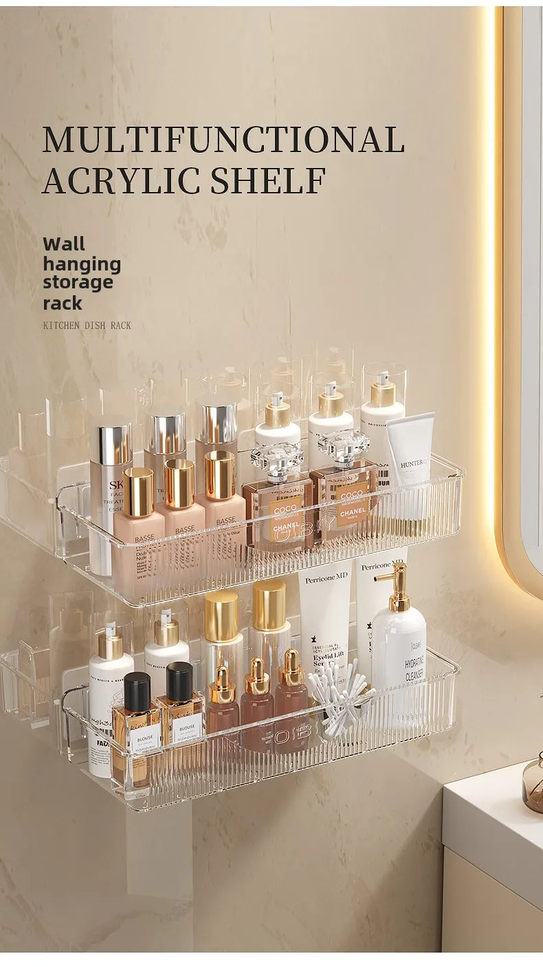 Wall mounted cosmetic and skincare storage rack for bathroom no need for drilling Multi functional kitchebathroom storage rackra by Smarsty