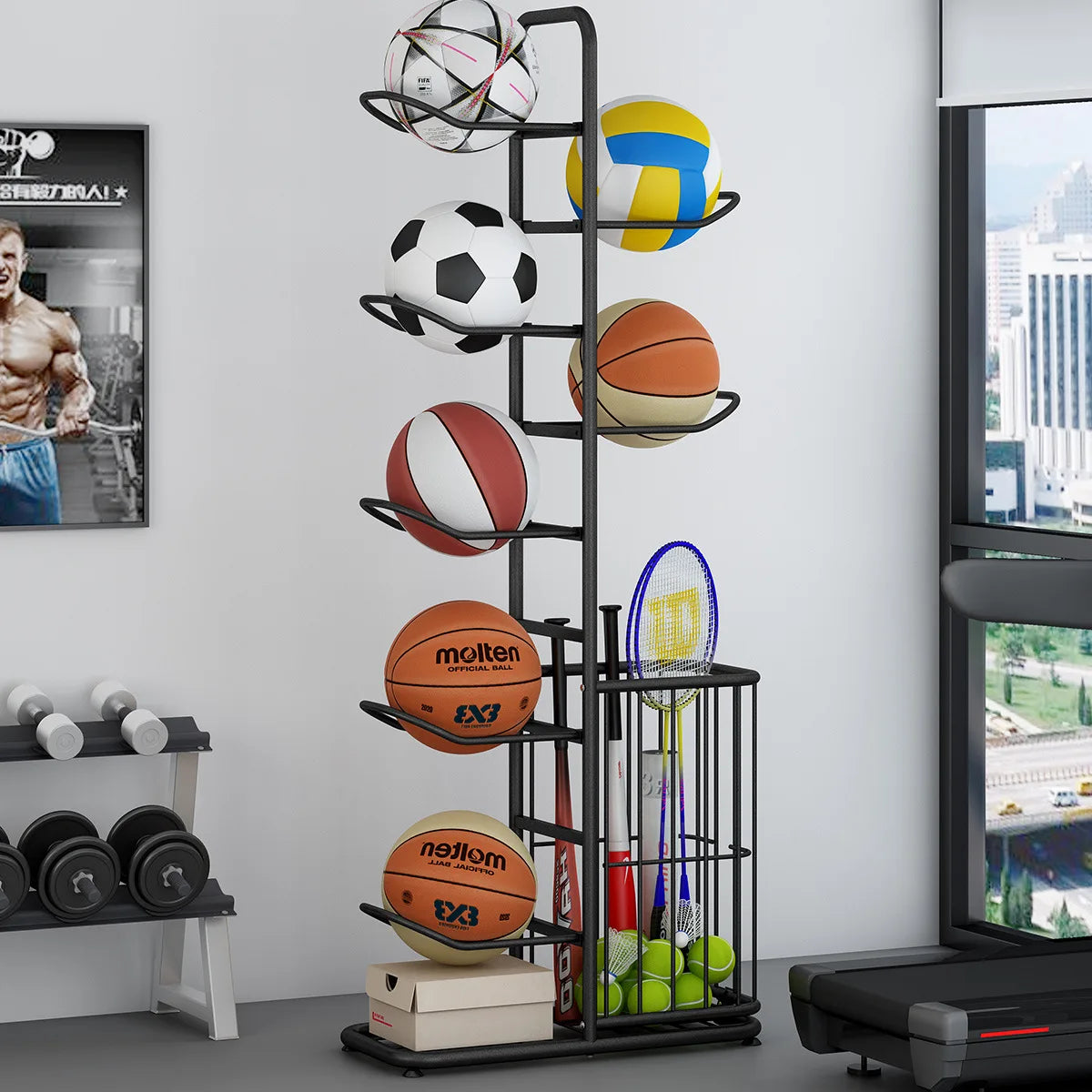 Indoor Children Basketball Storage Rack Put Ball Football Storage Basket Placed Rack Kindergarten Volleyball Stand Holder Space by Smarsty