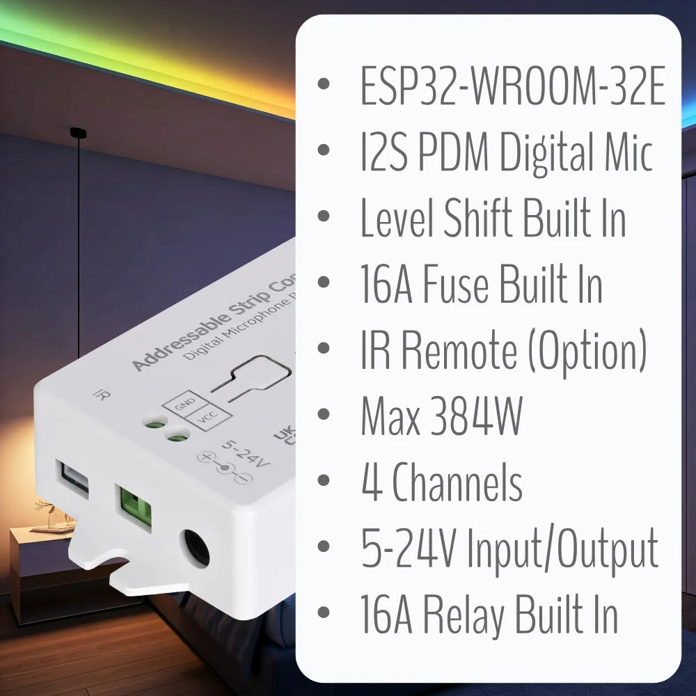 IoTorero WLED ESP32 Addressable Strip Controller With Remote - Smarsty