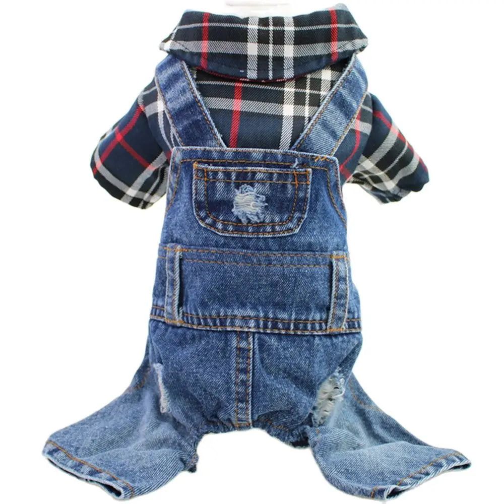 Denim Plaid Jumpsuit Hoodie for Dogs and Cats - Smarsty