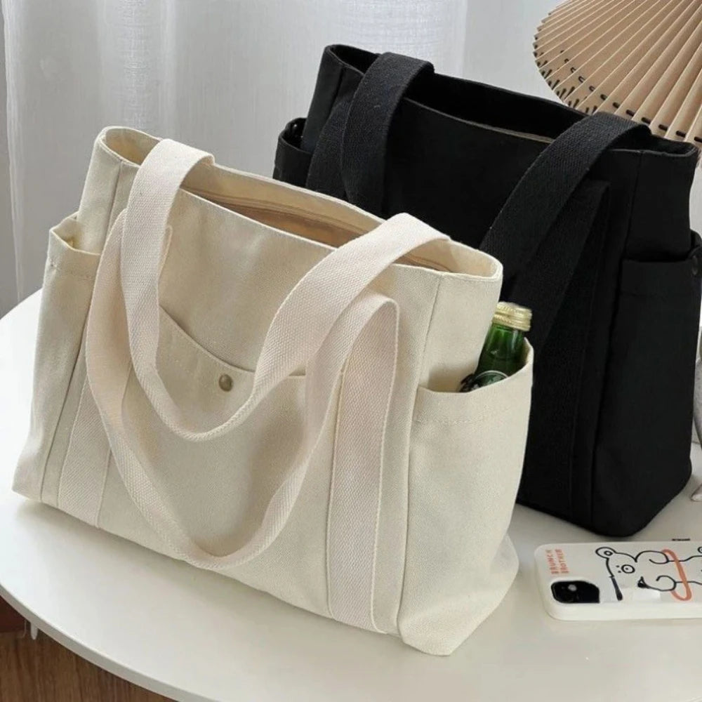 Large Capacity Canvas Tote Bags for Work Commuting Carrying Bag College Style Student Outfit Book Shoulder Bag Shopping Bag - Smarsty
