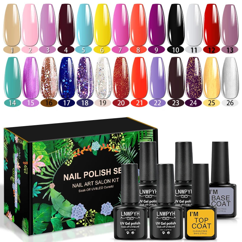 LNWPYH 26 Color Gel Nail Polish Set with Base and Top Coat - Smarsty