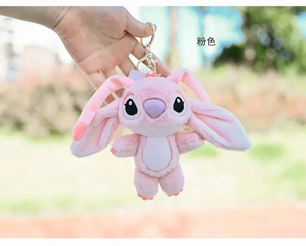 Cartoon Stitch Plush Keychain Soft Toy Cute Stuffed Animal Pendant Gift for Girls Angel Doll Bag Charm Kids Birthday Present