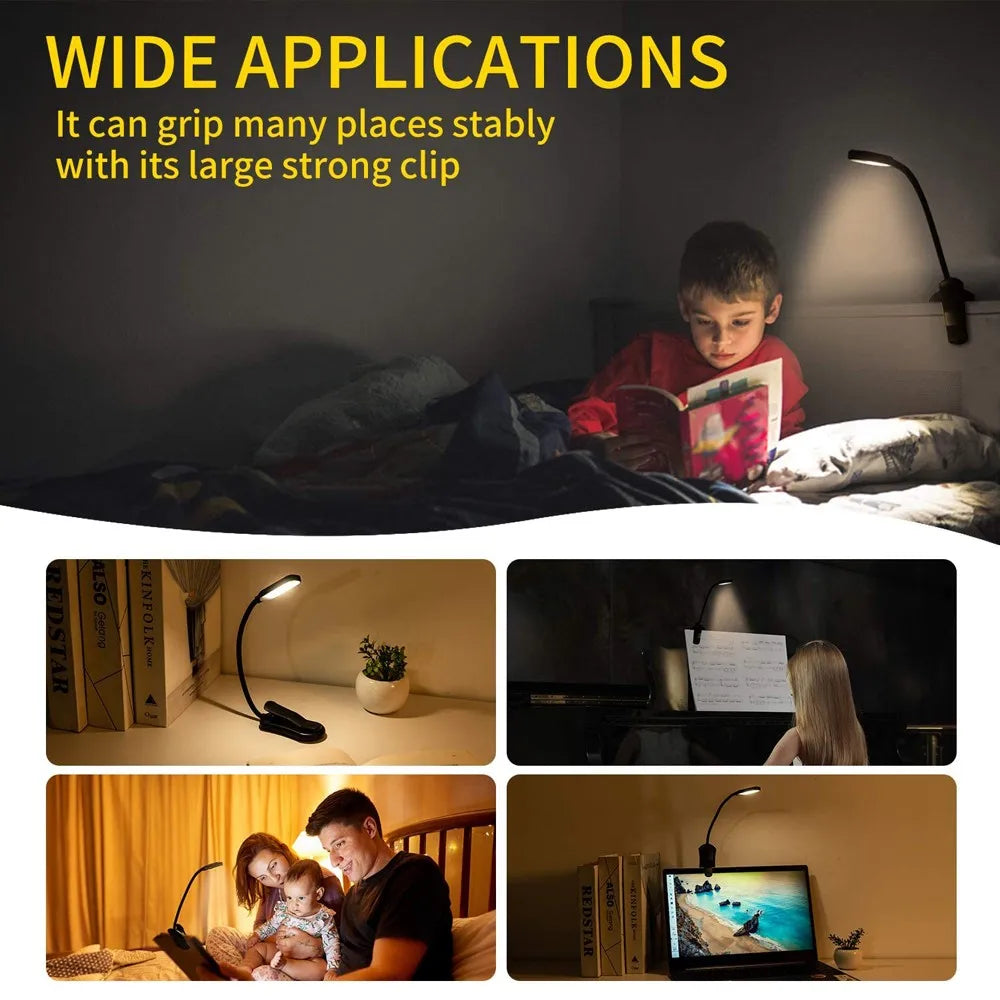 USB Rechargeable LED Book Light with Flexible Clip - Smarsty