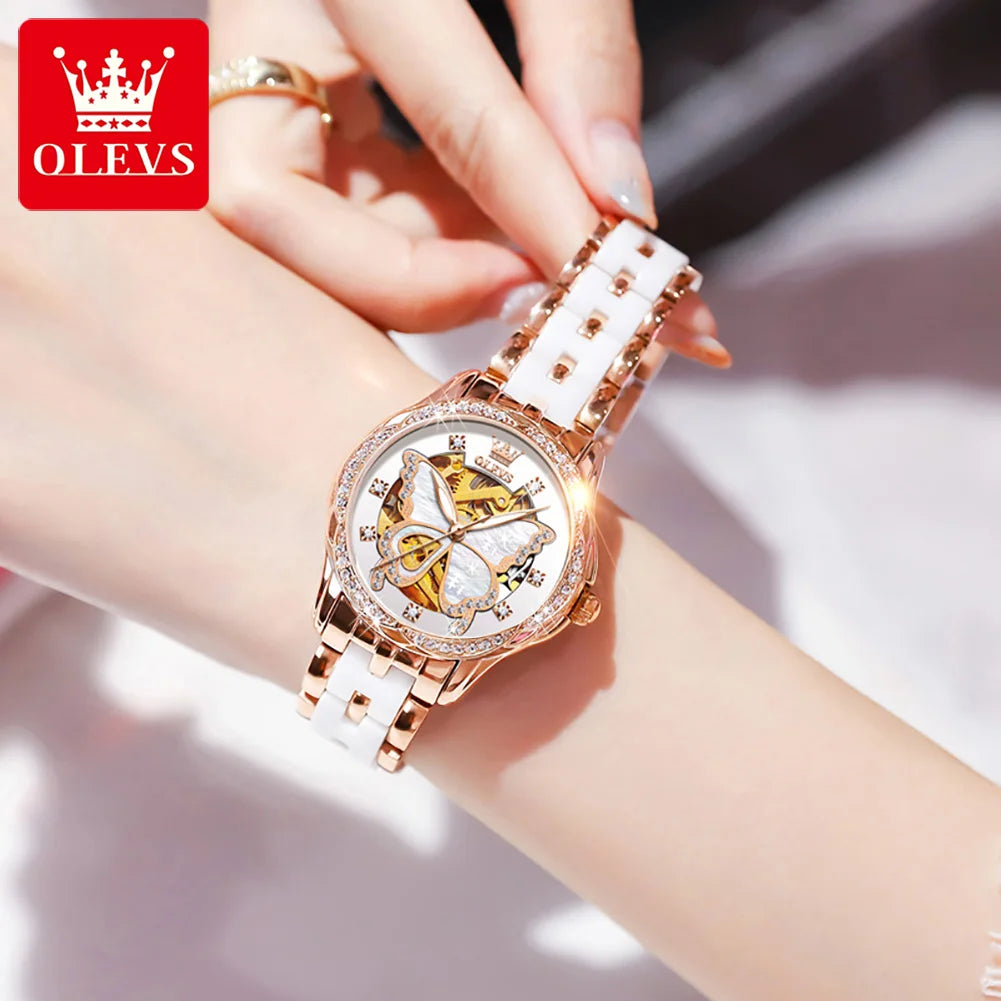 OLEVS Women's Luxury Waterproof Mechanical Watch with Butterfly Dial - Smarsty