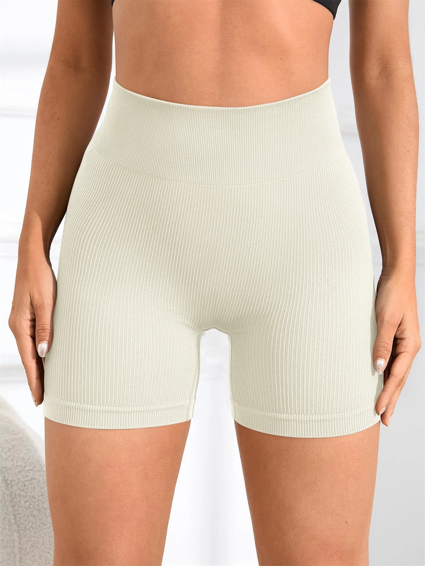 Women's Solid High Waist Sports Shorts, High Stretch Seamless Yoga Leggings, Ladies Sportswear for Indoor Outdoor Wear - Smarsty