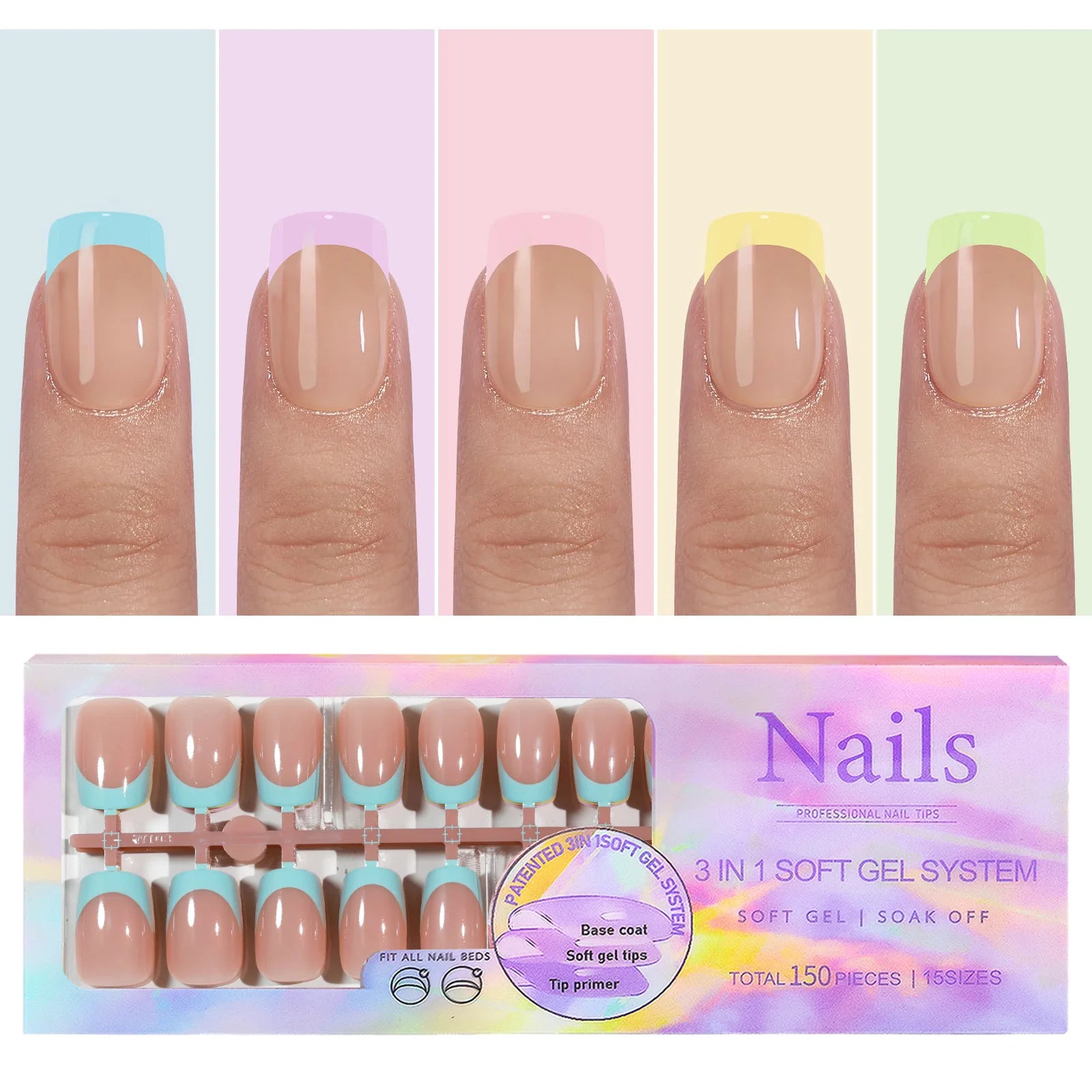 150 Piece Almond French Press On Acrylic Nails Set - Smarsty